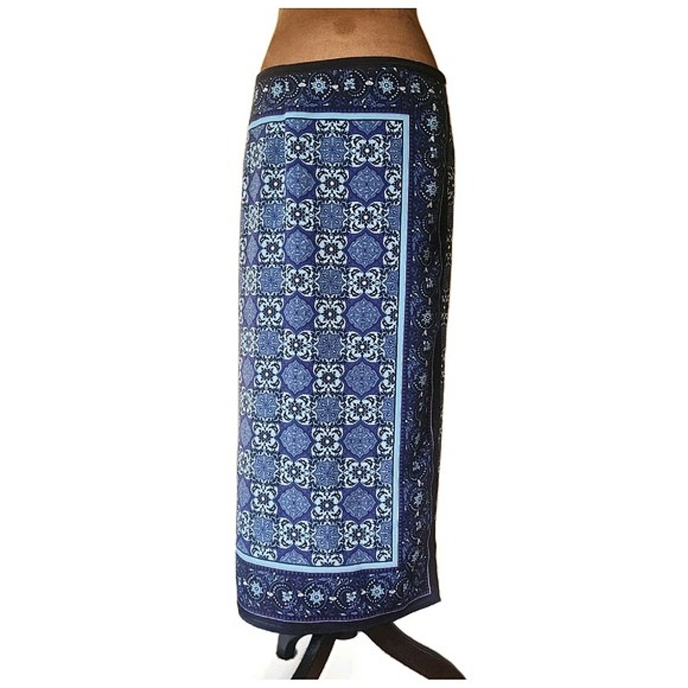 Vintage‎ 90s Midi Skirt Blue Geometric Floral Print Size 16 Lightweight